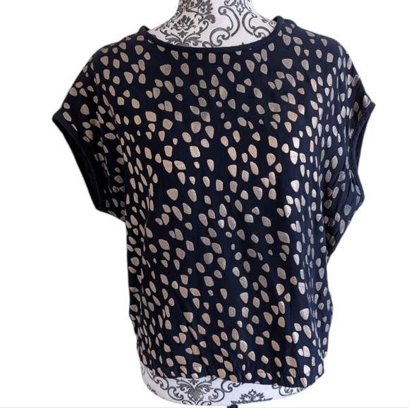 ELK Top NYE Glam Shiny Metallic Dance Floor Womens 6 Navy Blue Gold Boxy Fit - Picture 2 of 13